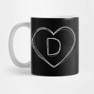 Letter D with heart frame in lineart style Mug